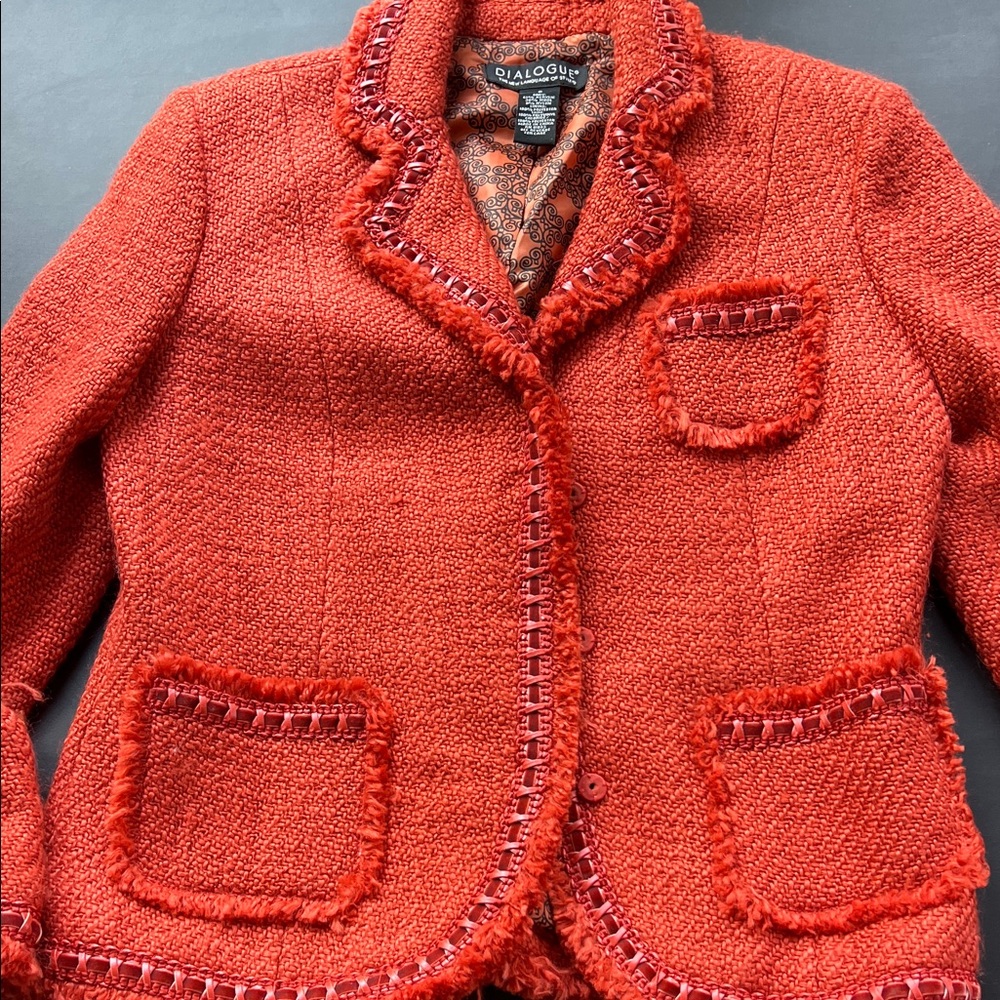 Dialogue Vibrant Orange Textured Blazer